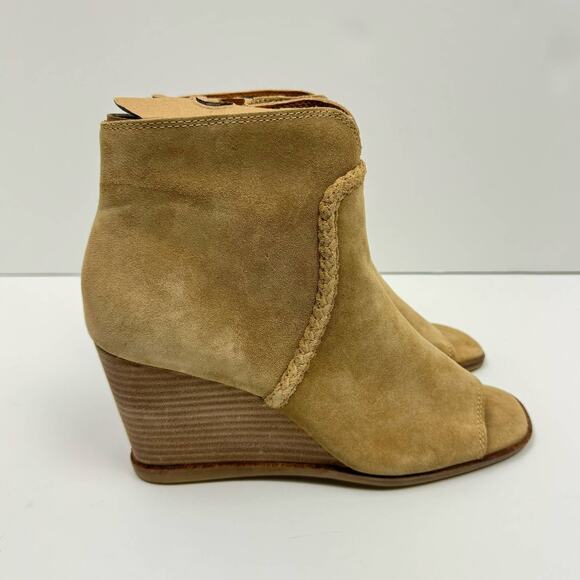 NEW Lucky Brand Lureli Peep Toe Western Wedge Booties Shooties - Picture 4 of 13